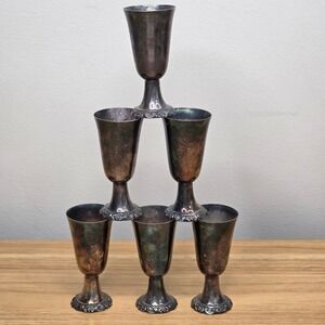 Vintage Wallace Baroque Silverplate Cordial Goblets Shot Glass Cups Set of 6 231